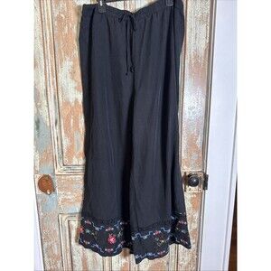 Kobi Halperin Black "Demi Floral” Wide Leg Pants Size XXL Cross Stitch Floral